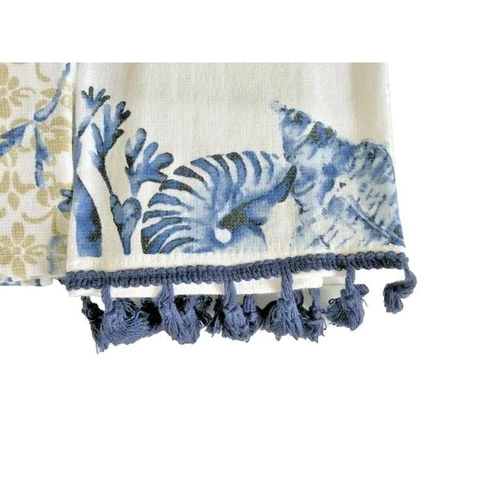 Summer Beach House Kitchen Dish Towels Beach More Worry Less Shells Set of 2